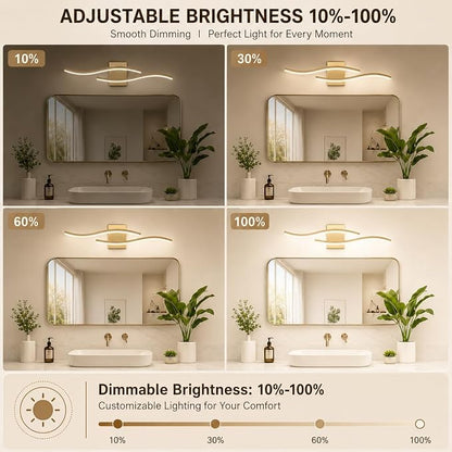 Modern Vanity Lights Dimmable Bathroom Light Fixtures Over Mirror Bathroom LED Vanity Light for Bathroom Living Room (Gold,31.5Inch)