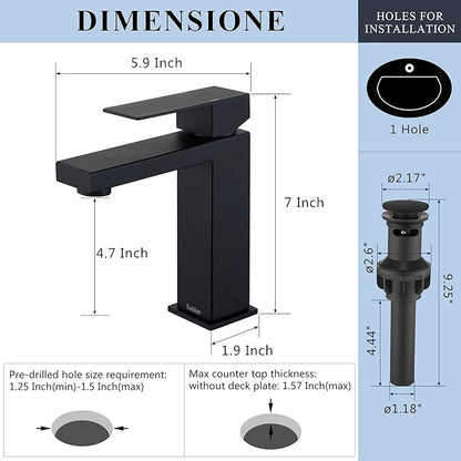 Tohlar Black Bathroom Faucet, Bathroom Faucets for Sink 1 Hole, Matte Black Single Hole Bathroom Faucets Modern Single Handle Vanity Faucet with Overflow Pop Up Drain Stopper and Water Supply Lines