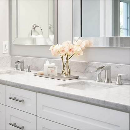 Brushed Nickel Waterfall Bathroom Faucet 3 Hole, 8-16 Inch Widespread 2 Handle Faucets for Bathroom Sinks Vanity Lavatory Sanitary Modern Restroom, Brass Material, NO Pop-up Drain