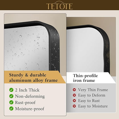 TETOTE 60 x 40 Inch Black Frame Mirror, Bathroom Vanity Mirror for Wall, Modern Rectangle Round Corner Matte Framed Mirror (Horizontal/Vertical)