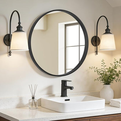 Black Round Wood Mirror 24 inch Circle Wall Mirror for Bathroom Round Wall Mirror for Wall Decor, Vanity, Entryway Living Room