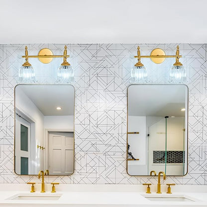 CVKASH 2-Light Bathroom Vanity Light Fixtures Over Mirror,Brushed Gold Modern Vanity Light with Glass Shade Vintage Wall Sconce for Bedroom Dressing Room Living Room Hallway Cabinet