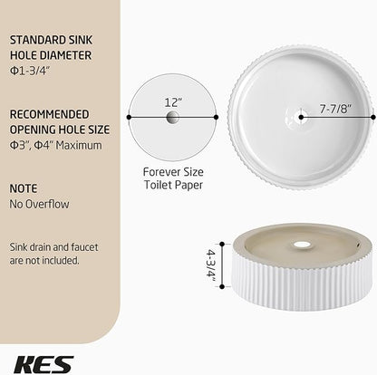KES Bathroom Vessel Sink, 16 Inch Small Vessel Sink for Bathroom, Round Bowl Sink White Above Counter, RV Sink, Countertop Modern Sinks for Cabinet Lavatory Vanity Porcelain Ceramic, BVSC129