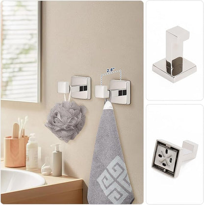 NearMoon 5 Pieces Bathroom Hardware Set 304 Stainless Steel, Square Towel Rack Kit - 24" Towel Rod + Towel Ring + Toilet Paper Holder + 2 Robe Hooks, Wall Mounted Bath Accessories (Chrome Finish)