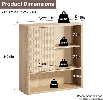 Bathroom Wall Cabinet, Modern Medicine Cabinet with Sliding Door, Storage Cabinet Wall Mounted for Kitchen Dining Room Living Room, Natural Oak