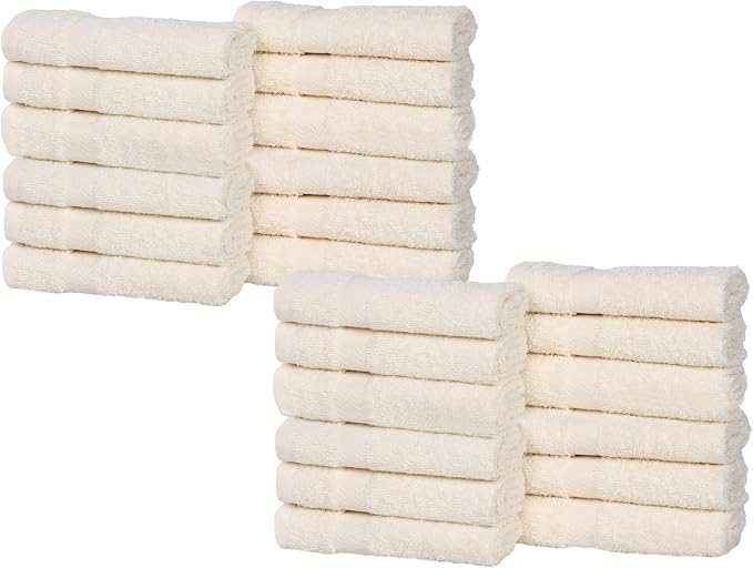 Superior 24-Piece Cotton Face Towel/Washcloth Set, Small Towels for Facial, Spa, Resort, Quick Wash, Gym, Resort, Bathroom Essentials, Master/Guest Bath Decor, Soft, Franklin Collection, Ivory