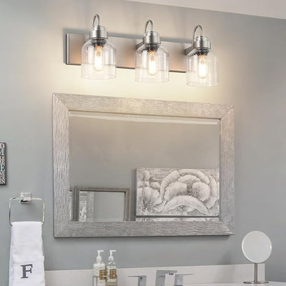 PRESDE Vintage 3 Light Bathroom Light Fixtures Over Mirror Brushed Nickel Bathroom Vanity Lights with Bubble Glass Shades Bath Vanity Lighting