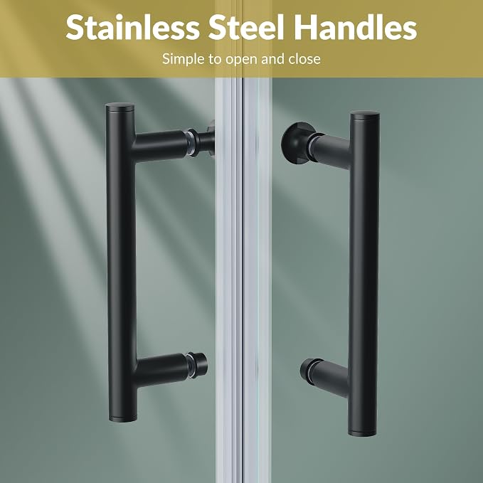 ELEGANT 36" D x 36" W x 72" H Corner Double Sliding Shower Door, Matte Black Frame, 1/4" ANSI Tempered Glass, Space-Saving for Small Bathroom