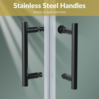 ELEGANT 36" D x 36" W x 72" H Corner Double Sliding Shower Door, Matte Black Frame, 1/4" ANSI Tempered Glass, Space-Saving for Small Bathroom