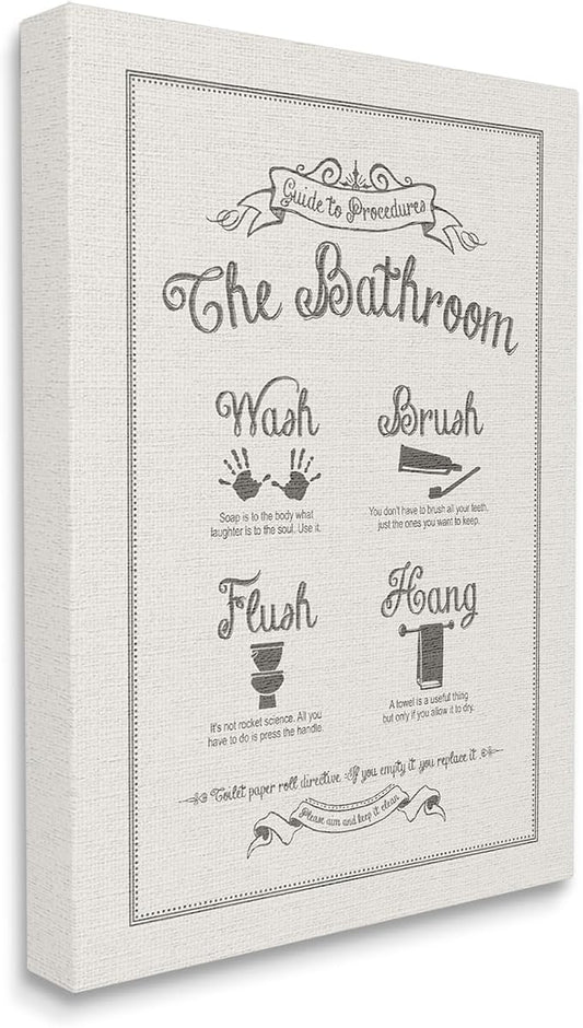 Stupell Industries Guide To Bathroom Procedures Linen Look Stretched Canvas Wall Art, Proudly Made in USA | Stupell Industries · By Lettered and Lined · Ready to hang · Clean diagram style for bathroom decor · Made in USA