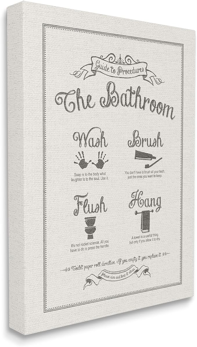Stupell Industries Guide To Bathroom Procedures Linen Look XXL Stretched Canvas Wall Art, Proudly Made in USA | Stupell Industries · By Lettered and Lined · Ready to hang · Clean diagram style for bathroom decor · Made in USA