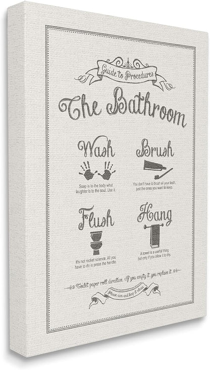 Stupell Industries Guide To Bathroom Procedures Linen Look XXL Stretched Canvas Wall Art, Proudly Made in USA | Stupell Industries · By Lettered and Lined · Ready to hang · Clean diagram style for bathroom decor · Made in USA