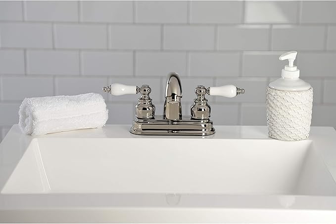 Kingston Brass KB5616PL Restoration 4 in. Centerset Bathroom Faucet, Polished Nickel
