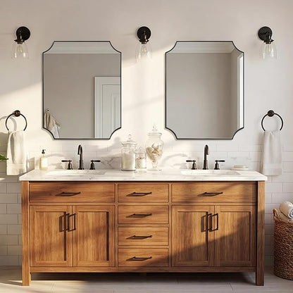24"x30" Scalloped Vanity Mirror, Matte Black Framed Bathroom Mirror, Modern Wall Mirror in Premium Stainless Steel Frame, Aesthetic Scalloped Corner Design, Ideal for Bathroom Remodel
