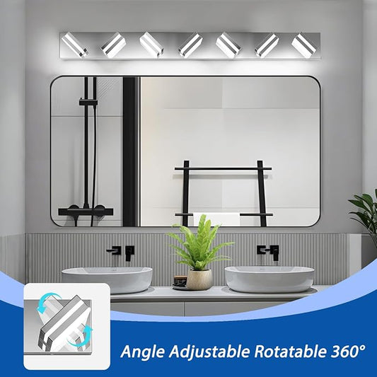 IZORRO LED Modern Bathroom Lights Fixtures(7-Light,Dimmable,360°Rotate),Chrome Acrylic Wall Lighting,Vanity Lights for Bathroom Over Mirror - 6000k 40In （No Assembly Required）