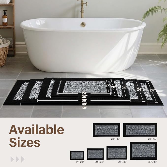 Bathroom Rugs 40x24 Non Slip Washable, Black Bath Mat for Bathroom Floor Tub, Soft Absorbent Quick Dry Mats for Shower, Bathtub,Home Decor