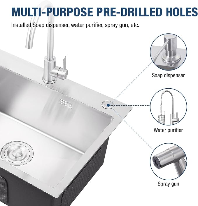 23.6 x 17.7 Inch Kitchen Sink Drop in, Stainless Steel Nano-Coating Kitchen Sinks, 8" Deep Single Bowl Sink with Basket & Drain Kit