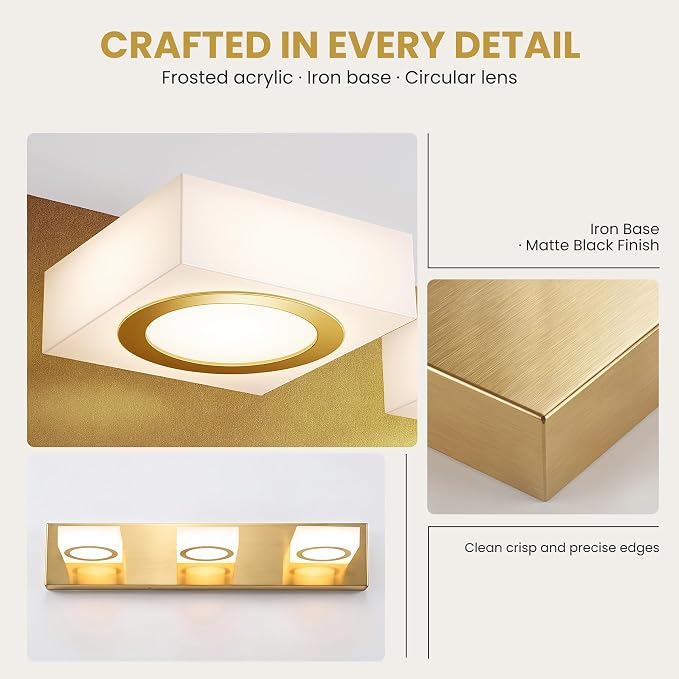 Bathroom Vanity Light, 3-Light 24 Inch Brushed Gold 5CCT 2700-6500K LED Bathroom Light Fixtures Over Mirror, Vanity Lighting Modern Bath Wall Sconce for Mirror Bedroom Living Room