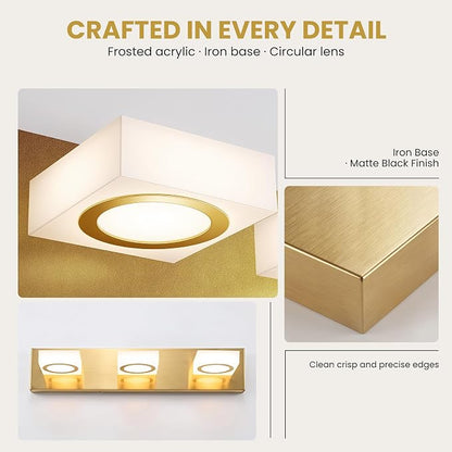 Bathroom Vanity Light, 3-Light 24 Inch Brushed Gold 5CCT 2700-6500K LED Bathroom Light Fixtures Over Mirror, Vanity Lighting Modern Bath Wall Sconce for Mirror Bedroom Living Room