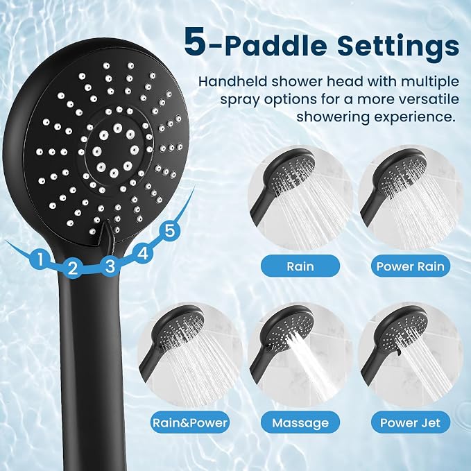 Shower Head with Handheld,High Pressure Black Filtered Shower Head | Rainfall Shower Head,11.8" Rectangular,Rain Shower Head,Dual Shower Head,Bathroom Decor,Metal Extension Arm,5 Spray Mode