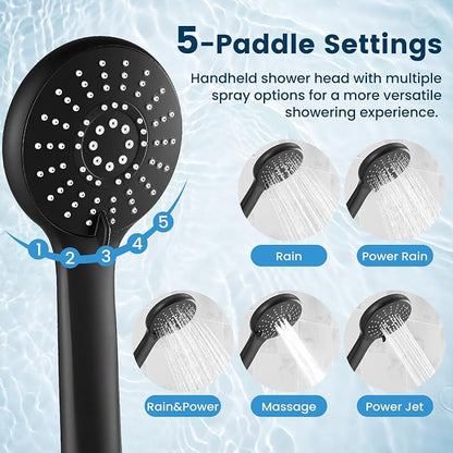 Shower Head with Handheld,High Pressure Black Filtered Shower Head | Rainfall Shower Head,11.8" Rectangular,Rain Shower Head,Dual Shower Head,Bathroom Decor,Metal Extension Arm,5 Spray Mode