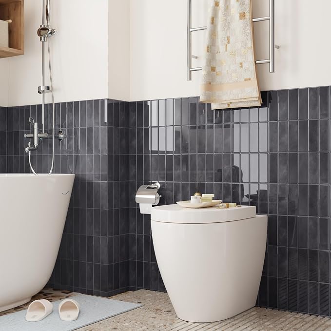 CRE8TIVE 16 Sheets Grey Straight Linear Peel and Stick Tile for Kitchen Bathroom Backsplash Peel and Stick Wall Tiles Waterproof 3D Rectangular Tile Stickers Removable Backsplash for Renters 12"x12"