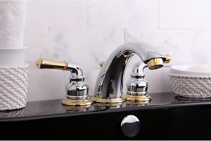 Kingston Brass KB964 Magellan Widespread Bathroom Faucet with Retail Pop-Up, Polished Chrome/Polished Brass