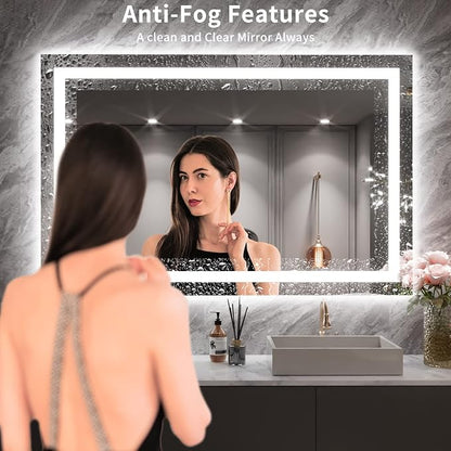 LOAAO 55X36 LED Bathroom Mirror with Lights, Anti-Fog, Dimmable, Backlit + Front Lit, Lighted Bathroom Vanity Mirror for Wall, Memory Function, Tempered Glass, ETL Listed | Anti-Fog, Dimmable, 3 Color Temperature, Backlit + Front Lit, Memory Function, ...