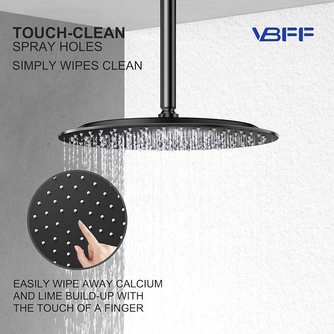 VBFF-Shower Head,rain shower head, 12 inch- Round Shower Head, 1.8 GPM Flow Rate, rainfall showerhead,VBFF13 (Matte Black)