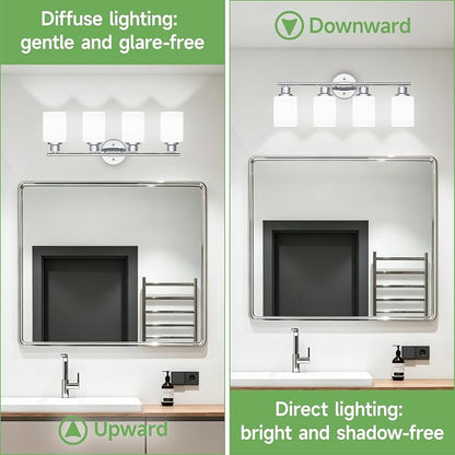4-Light Chrome Vanity Lights for Mirror, Bathroom Light Fixtures with Textured Milky White Glass Shade, Modern Kitchen Light Fixtures Wall Sconce Light
