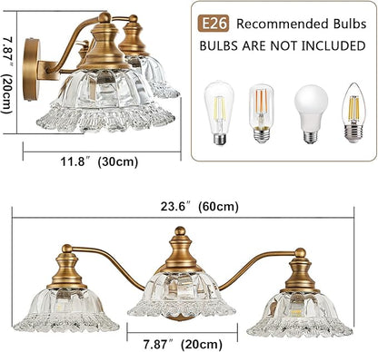 Vintage Bathroom Vanity Light Fixture 3 Lights Vanity Lighting Matte Antique Brass Vanity Light for Bathroom