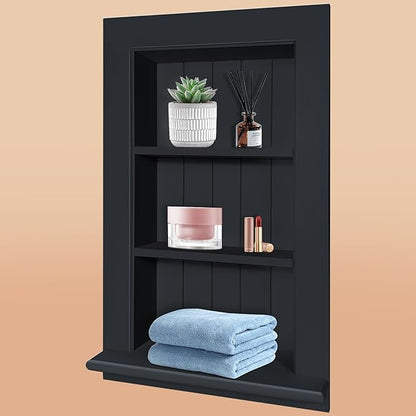 Royxen Recessed Medicine Cabinet 13.8 x 23.8 Inch, Medicine Cabinets, Large Medicine Cabinet, 3-Tier Bathroom Cabinets Wall Mount for Home Storage, Black