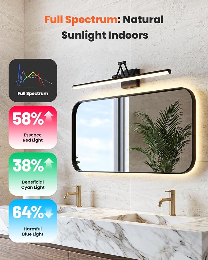 Morden Bathroom Light Fixtures,Black Vanity Lights, 360°Rotatable 24IN Vanity Fixture Over Mirror with 5CCT&Dimmable Wall Lamp, Eye-Friendly Led Bath Bar For Makeup Shaving-ETL, Ideal Gift for Holiday