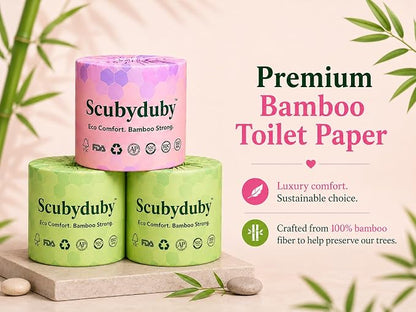 Premium & Soft Bamboo Toilet Paper | PFAS Free | 12 Mega Rolls, 3 ply & 350 Sheets | Non Toxic, Septic Safe, BPA Free | Tree Free Toilet Tissue | Plastic Free Packaging
