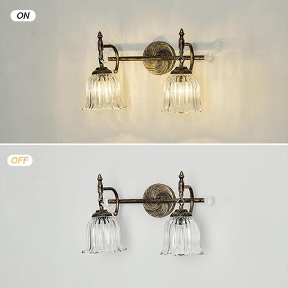 CVKASH 2-Light Bathroom Vanity Light Fixtures Over Mirror,Bronze Modern Vanity Light with Glass Shade Vintage Wall Sconce for Bedroom Dressing Room Living Room Hallway Cabinet
