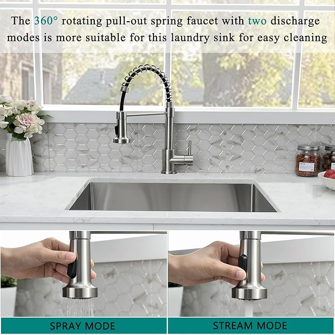 Undermount Laundry Sink with Faucet Combo, 23"x18"x12" Laundry Utility Sink Stainless Steel 12" Deep Laundry Room Sink 16 Gauge Single Bowl Undermount Kitchen Sinks