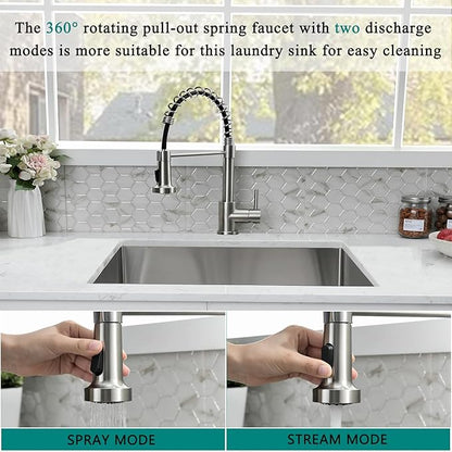 Undermount Laundry Sink with Faucet Combo, 23"x18"x12" Laundry Utility Sink Stainless Steel 12" Deep Laundry Room Sink 16 Gauge Single Bowl Undermount Kitchen Sinks