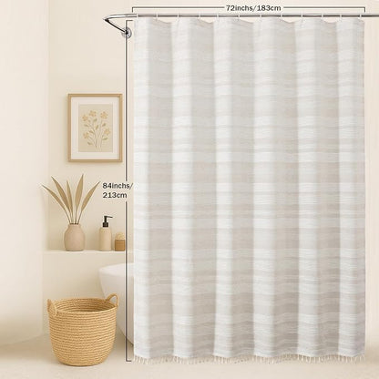 Extra Long Linen Shower Curtain - 84 Inch Long, Modern Farmhouse Heavy Duty Textured Soft Fabric, Rustic Country Boho Cloth Shower Curtain with Tassel for Bathroom Hotel, 72Wx84L Inches