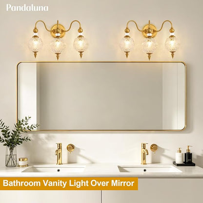 Vintage 3-Light Bathroom Vanity Light Over Mirror, Matte Brass | 18.7in Wide Farmhouse Bathroom Decor, Ribbed Glass Shades, G9 base, Wall Mounted, Mid Century Wall Sconces Vanity Lighting