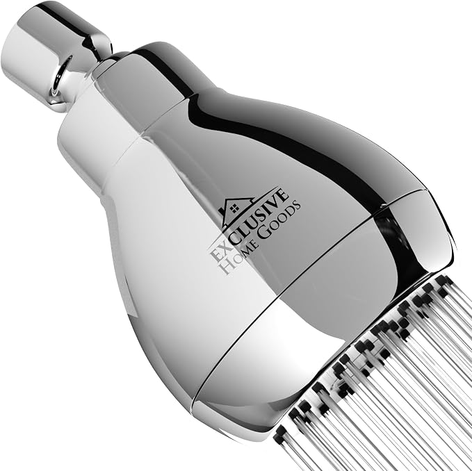 High Pressure Shower Head - Powerful Deluxe Bathroom Showerhead with Strong Spray Stream and Small Silicone Nozzles - Universal Fit Works with High and Low Water Flow Showers (Chrome)-1.8 GPM