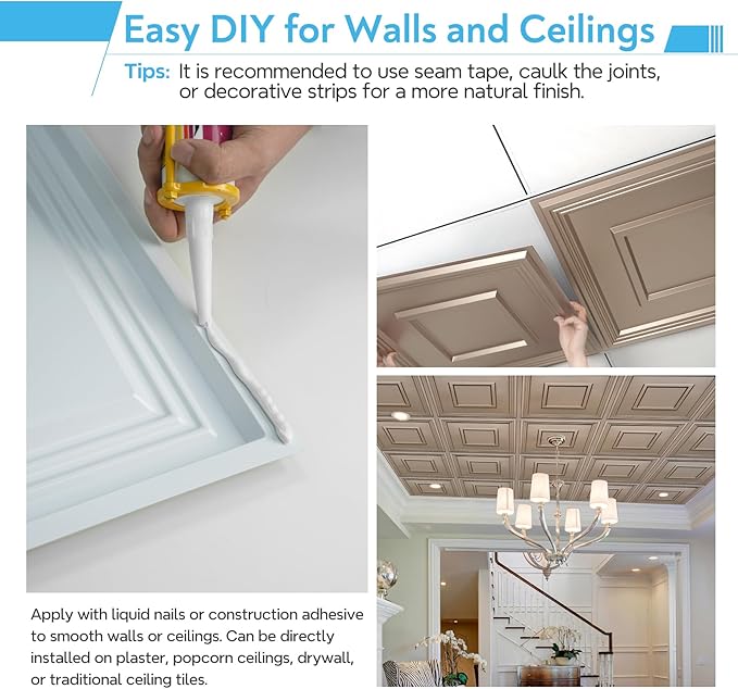 STICKGOO Glue-Up Ceiling Tiles, Golden Coffee, 24 x 24 in, 12 Pack | 2 x 2ft Drop ceiling panels, PVC decorative ceiling tiles, covers 48 sq ft, waterproof, lightweight