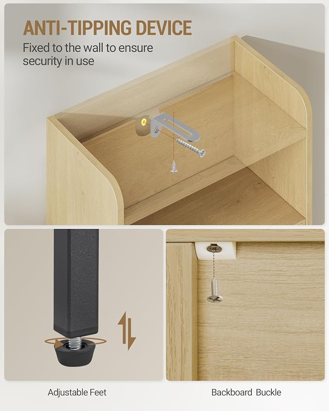 Hzuaneri Bathroom Storage Cabinet, Small Floor Cabinet with 2 Door | Toilet Paper Cabinets, Bathroom Organizer with Adjustable Shelf,for Small Spaces,Rattan Yellow,Arch Door,7.1" Dx14.6 Wx32.7 H