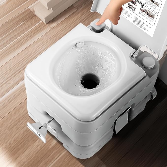 VEVOR Portable Toilet for Camping, Porta Potty with 3.2 Gal Waste Tank & 3.2 Gal Flush Tank, Push-Button Pressurized Flush Commode with Level Indicator, Travel Toilet for Adults Kids Camping Car Trips