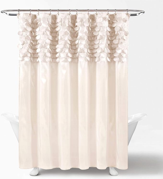 Lush Decor Lillian Shower Curtain | Textured Shimmer Circle Design Bathroom, 72” x 72”, Beige