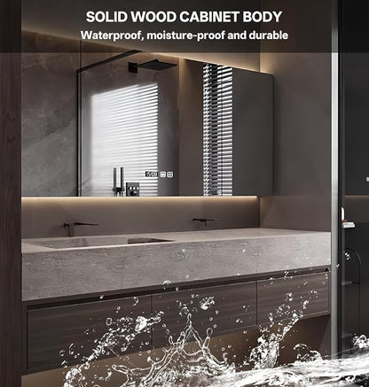 Double Sink Bathroom Vanity, Wood Looking Bath Vanity Includes Smart Anti-Fog Mirror Cabinet, Slate Countertop and One-Piece Sink, Wall Mounted Vanities with Soft-Close Drawers (Dark Walnut,96")