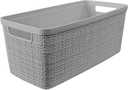 Curver Set of 8 Slim 6.8L Jute Decorative Plastic Organization and Storage Baskets - Perfect Bins for Home Office, Closet Shelves, Kitchen Pantry and All Bedroom Essentials, Grey
