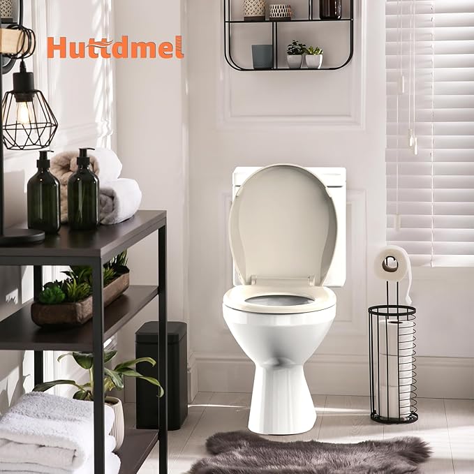 Round Toilet Seat Soft Close 16.5", Standard Universal Toilet Lid Round with PP Material Safe, Easy to Clean and Install, Ergonomic design, Never Loosens,2 Years Support, Almond Plastic