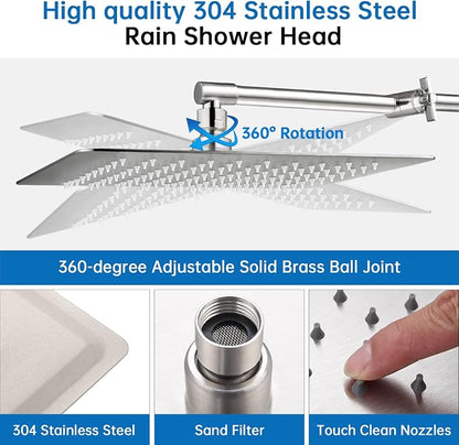 G-Promise 12 Inch All Metal Rain Shower Head with Extension Arm | Built to Last, Rust Resistant, Easy to Install, Adjustable, Full Body Coverage Large Rainfall Shower Head, Daily SPA