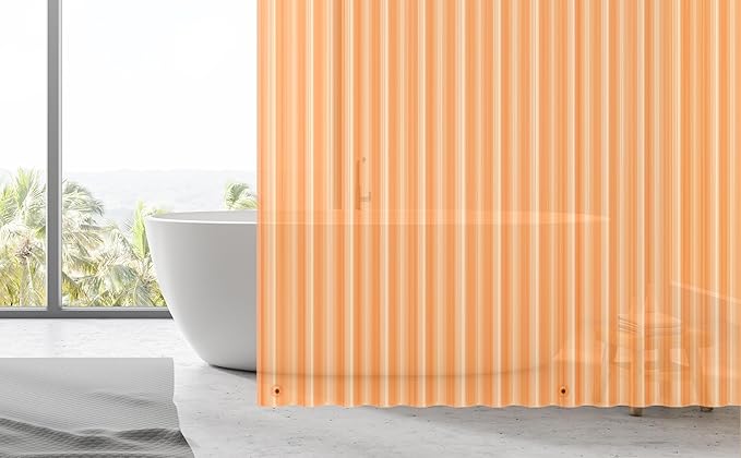 EHZNZIE Shower Curtain Liner Light Weight PEVA, Shower Liner 72x72 Inches, Waterproof, No Chemical Smell with 12 Rust Proof Metal Grommets for Bathroom Shower Curtain, Clear Orange
