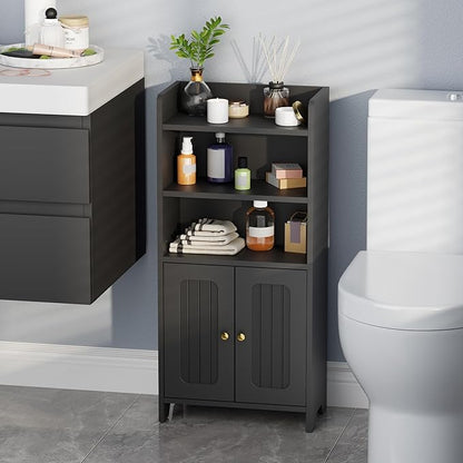 BEWISHOME Bathroom Storage Cabinet,Small Floor Cabinet,Toilet Paper Cabinet | with 2 Doors and Shelves, Bathroom Organizers and Storage for Small Spaces, Black 7.9" D x 14.6" W x 31" H YYG08B